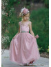 Dusty Rose Lace Tulle Floor Length Flower Girl Dress